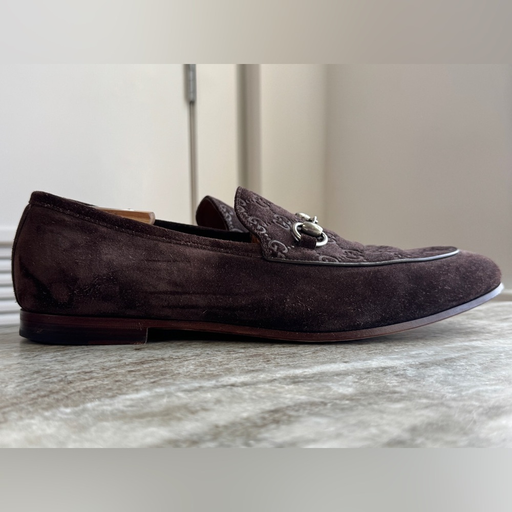 GUCCI GG Horsebit Suede Loafers Brown 12 / 12.5 US $1000 Jordaan 1953 Moccasins - Picture 2 of 10